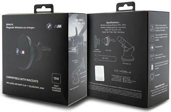Magnetni nosilec z brezžičnim polnjenjem BMW BMCMM22MRK, za zračni ventil/armaturno ploščo/okno, črn M Edition