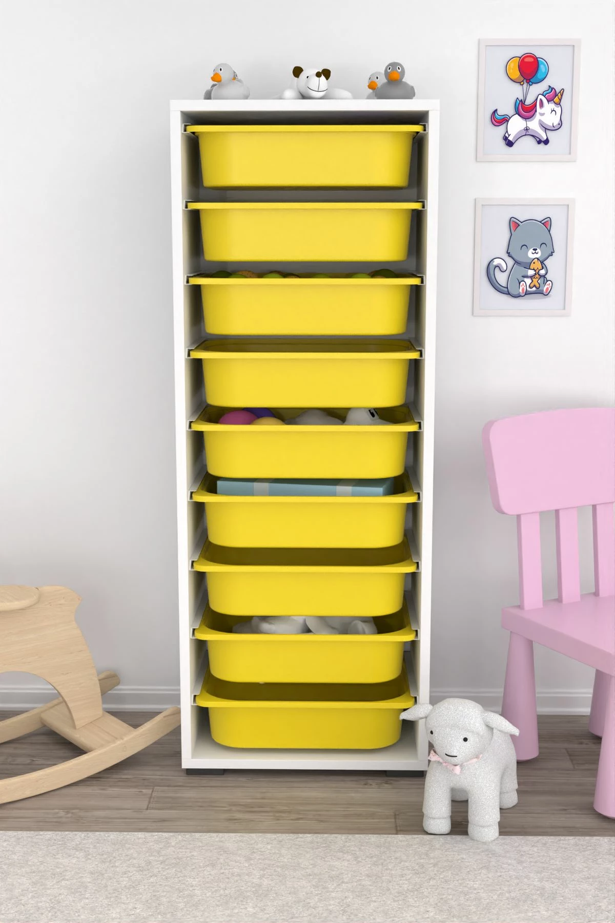 Večfunkcijska omarica Hanah Home, Zola 9N, bela-rumena