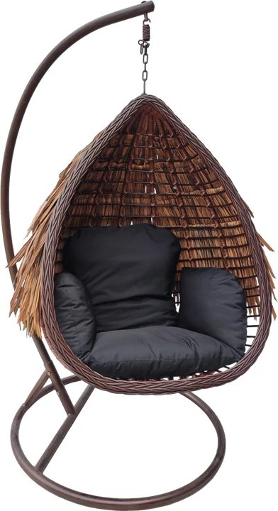 Viseče gnezdo Swing Nest z rjavim kovinskim podstavkom - PE rattan rjave barve, črno 120x105x195 cm