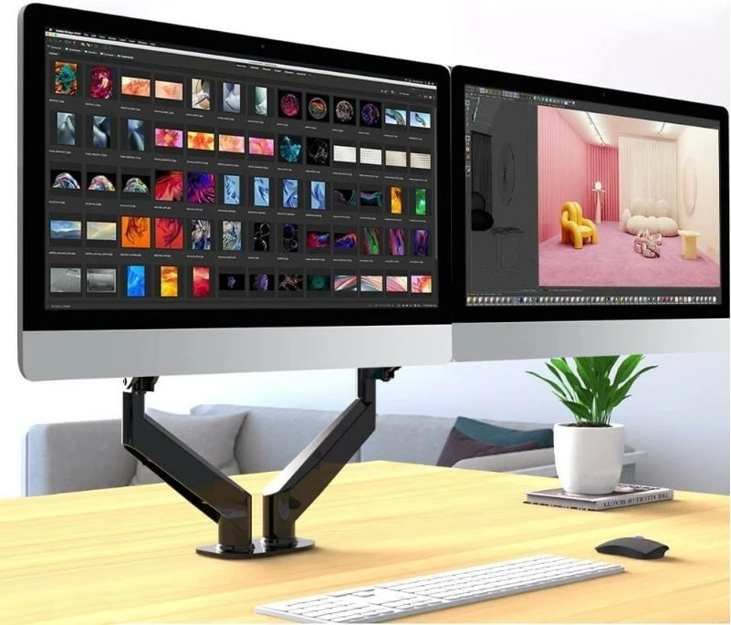 Namizni nosilec za dva monitorja Techly ICA-LCD 462B, 17–32 palcev, 9 kg, črn