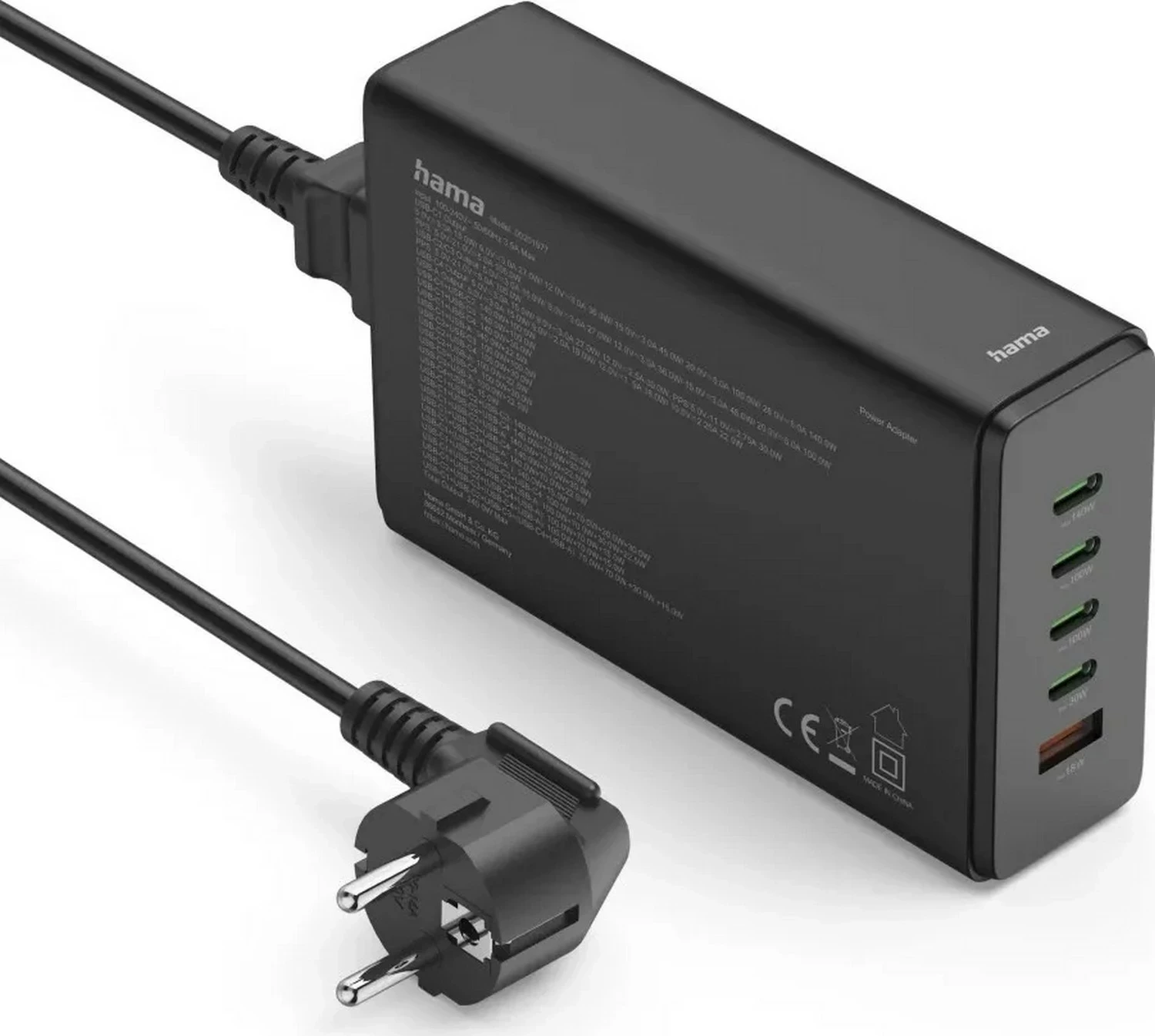 Stojalo za polnjenje, 240 W, 4× USB-C, 1× USB-A, Hama, črno