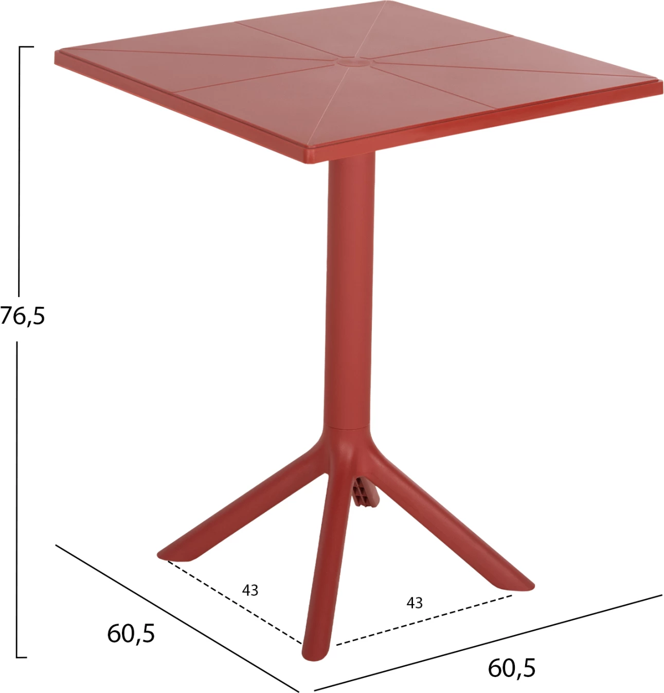 Kvadratna polipropilenska miza TERRIN FH6125.16 rdeča 60,5x60,5x76,5H cm
