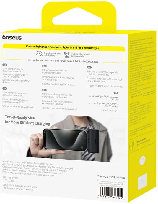 Powerbank 5000 mAh 20 W, Baseus Compact IP, črn