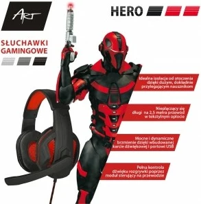 Slušalke za igranje z mikrofonom, USB, črno/rdeče ART HERO