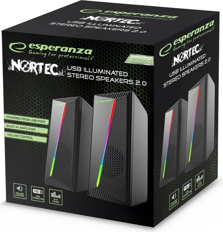 Komplet zvočnikov 2.0 LED, črn Esperanza EGS106, 6 W, 2 kosa