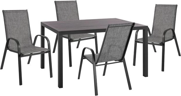 Set 5 kosov z aluminijasto mizo 140x80x75,5 in naslanjači Leon kovinsko sivi FH10531
