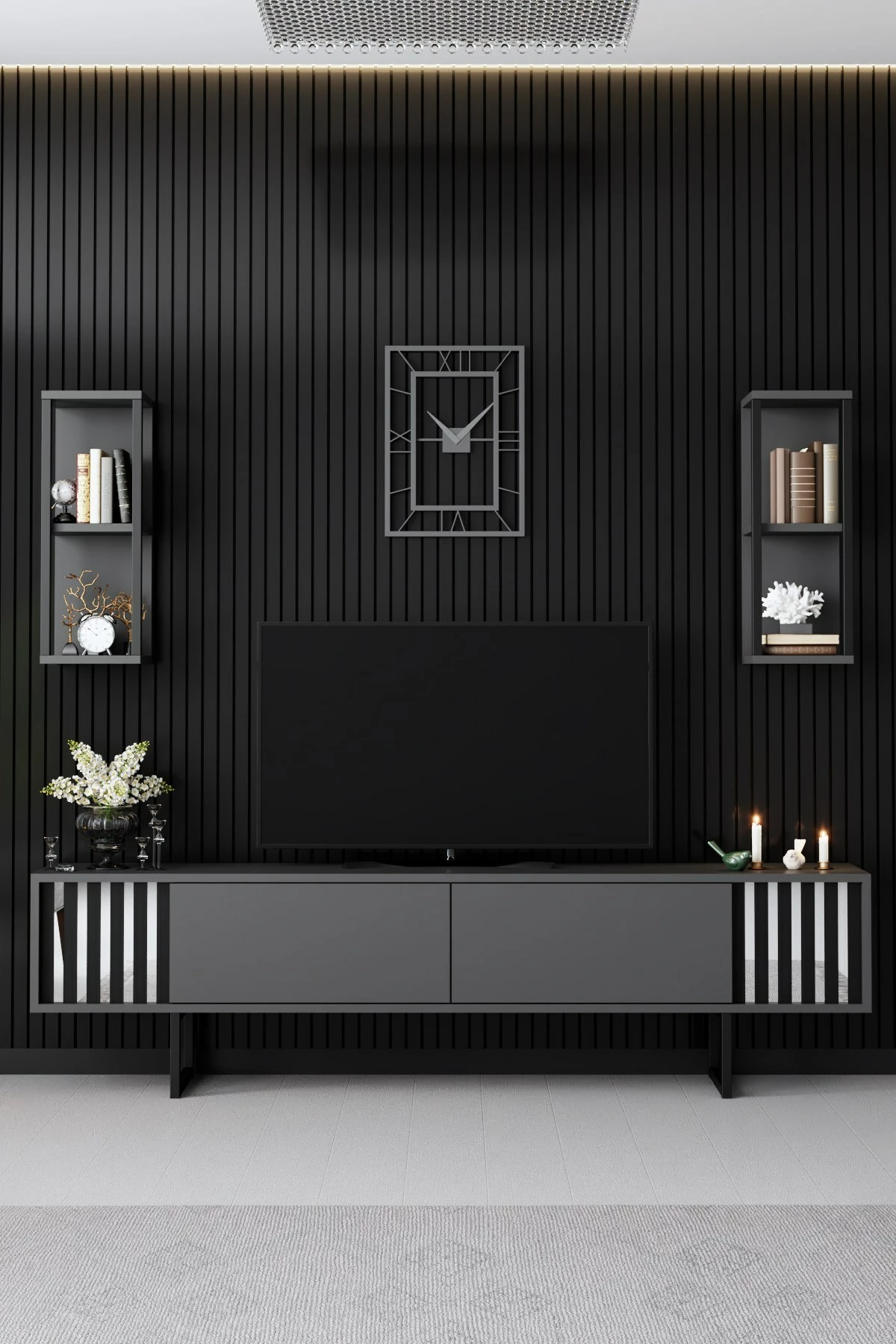 Pohištveni set za dnevno sobo, Chrome Line - Hanah Home, antracit, črn