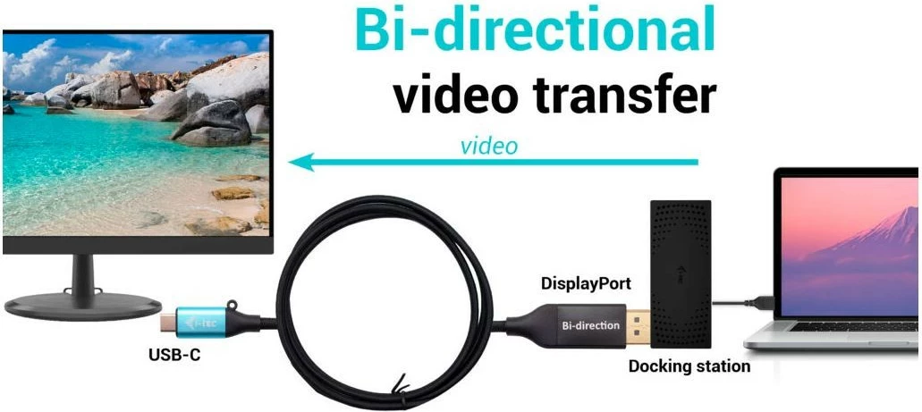 Dvosmerni video adapter USB-C na DisplayPort i-tec C31CBLDP8KBIDIR, 150 cm, črn