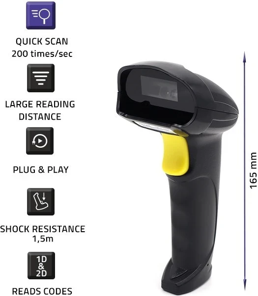 Sesalnik črtne kode Qoltec 50853, 1D | 2D, črn
