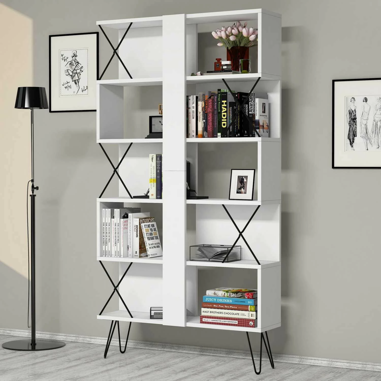 Polica za knjige Hanah Home, ekstra, bela