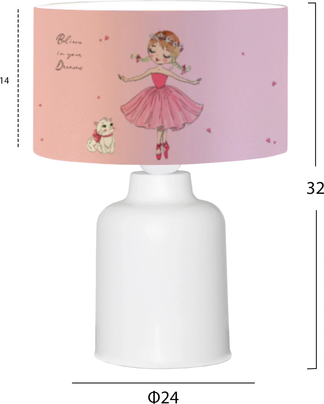 Otroška namizna svetilka iz blaga FH7577.03 roza z motivom balerine Φ24x32 cm