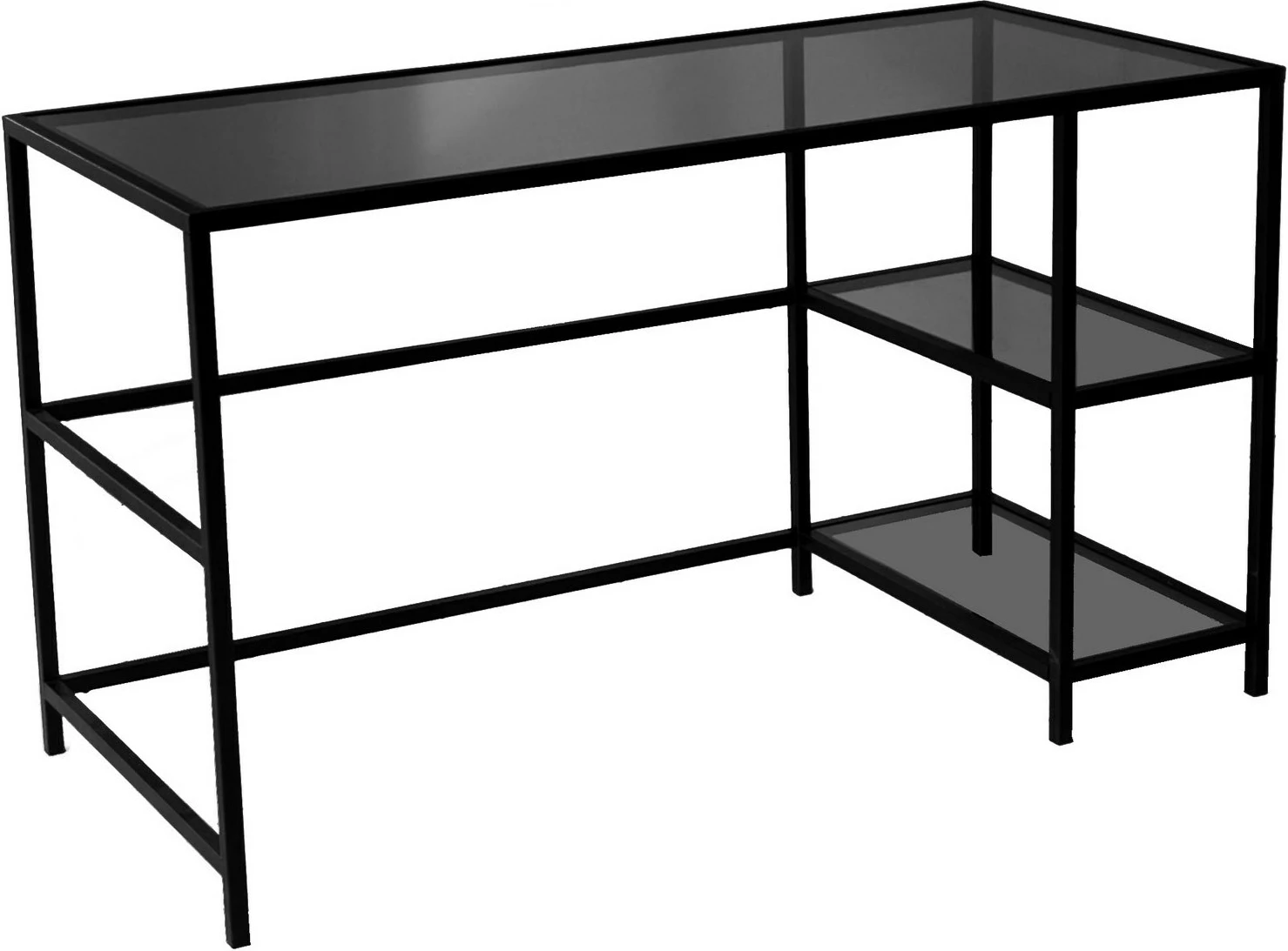 Moderna pisalna miza, Hanah Home Master Çalışma Masası, 130x60 cm, kaljeno steklo, kovinski okvir, črna in dimna