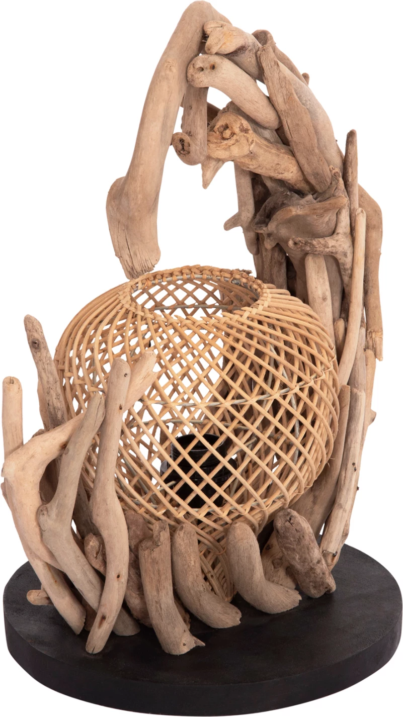 Dekorativna namizna svetilka ASHIN, odplavljen les in ratan, 30x30x49 cm