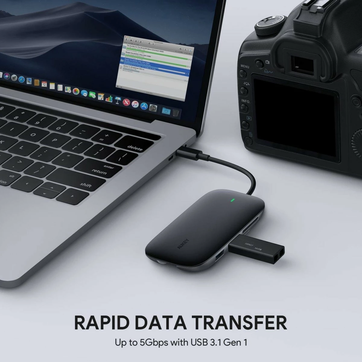 USB-C razdelilec 8-v-1, HDMI 4K, 3x USB 3.1, RJ45, SD/microSD, Power Delivery 100W, aluminij, črn, AUKEY CB-C71