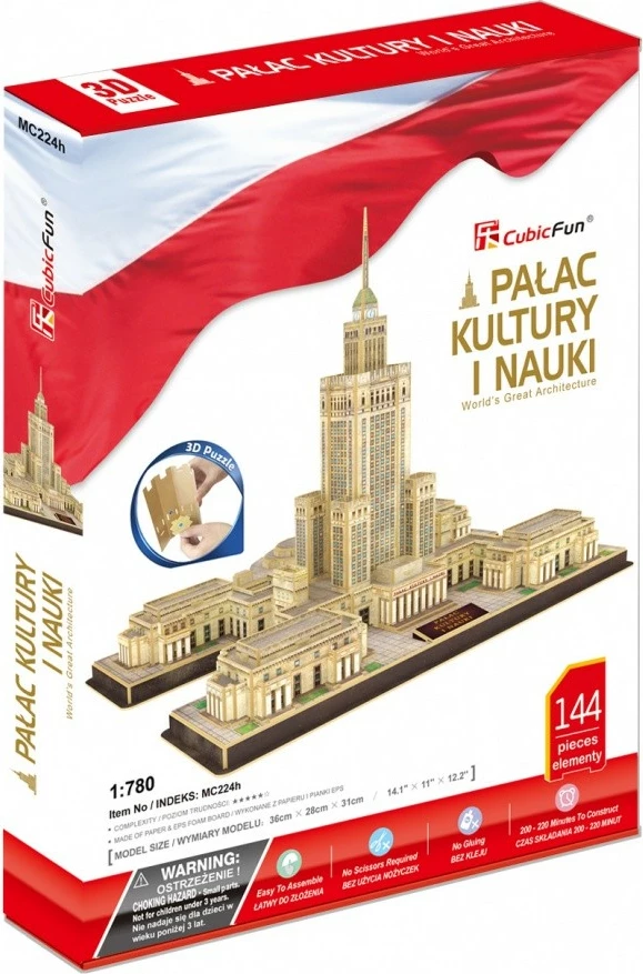 3D sestavljanka Palača kulture in znanosti, 144 delov, Cubic Fun