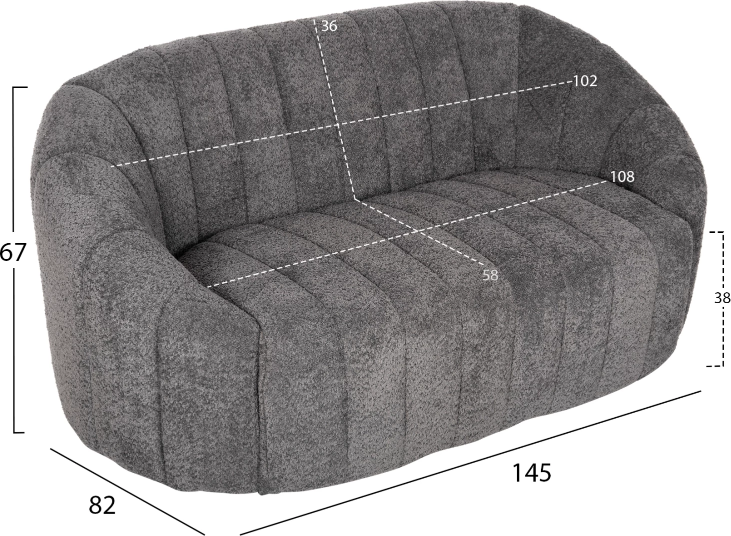 Dvosed kavč MOBY FH9595.01 iz sive boucle tkanine 145x82x67H cm