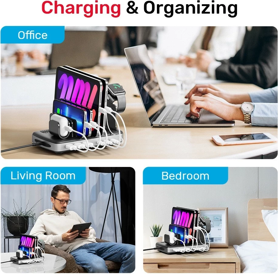 Večportni polnilnik Unitek, 3 x USB-A 20W, 3 x USB-C PD 60W, 80W, črn