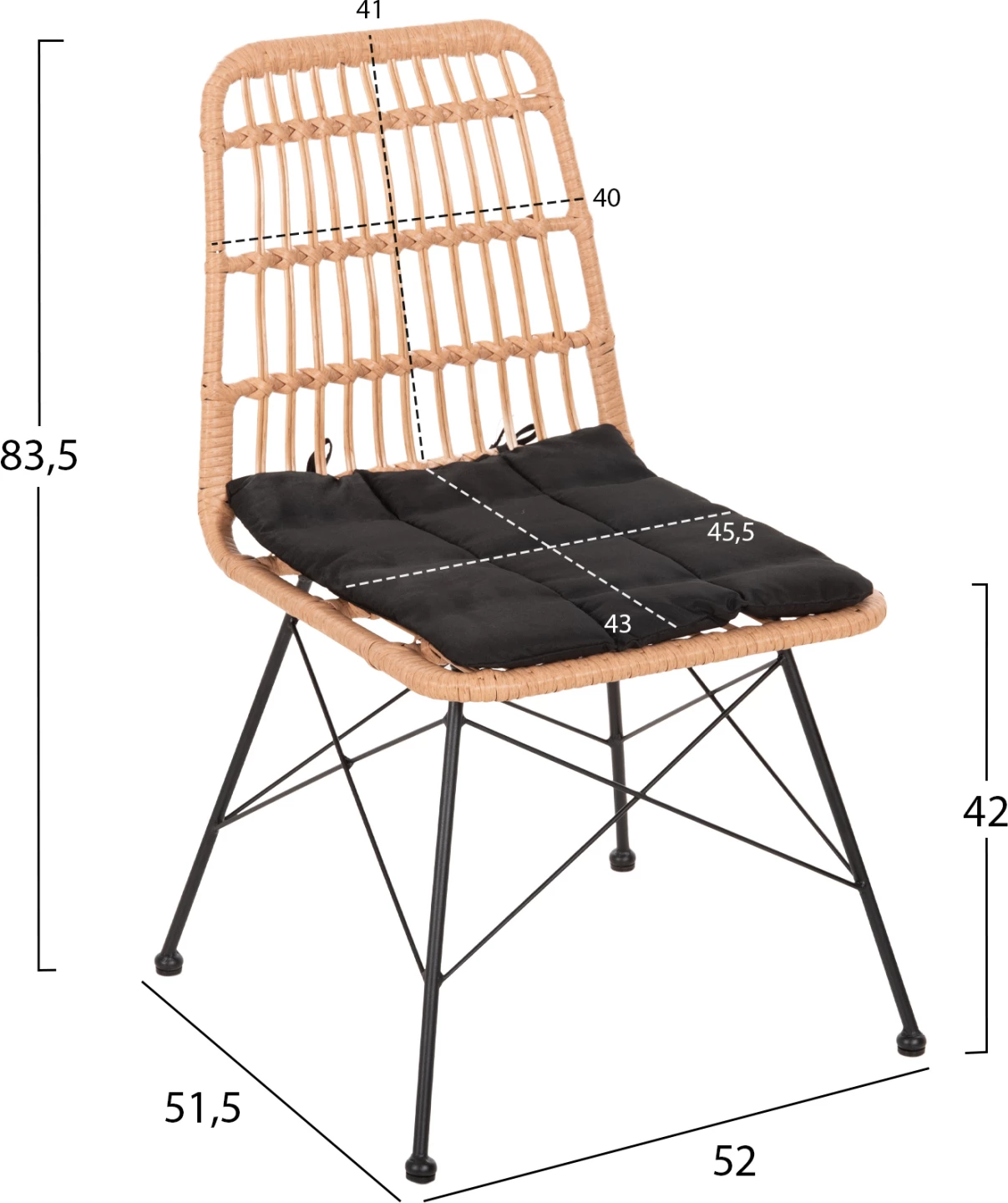 Stol za zunanjo uporabo ALLEGRA FH5451.11 kovina in blazina črna - pletena bež 52x51.5x83.5H cm