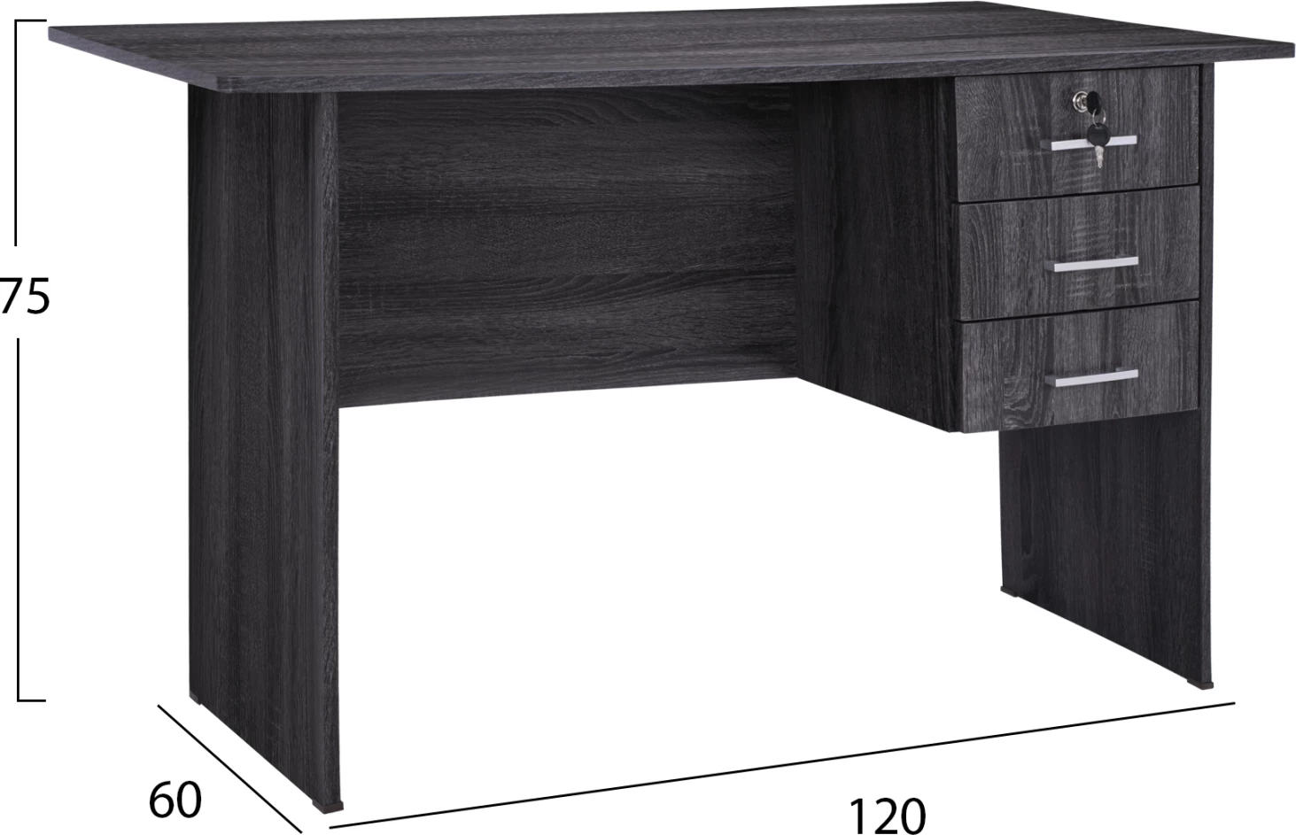 Pisarniško pohištvo iz melamina s 3 predali FH2268.01 sivo barvo 120x60x75 cm