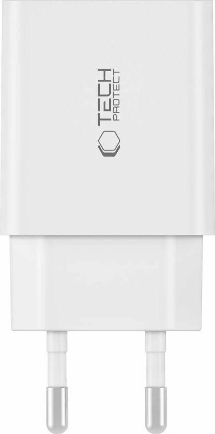 Stenski polnilec z 2 USB-C PD 35W in USB-C na Lightning kablom Tech-Protect C35W, bel