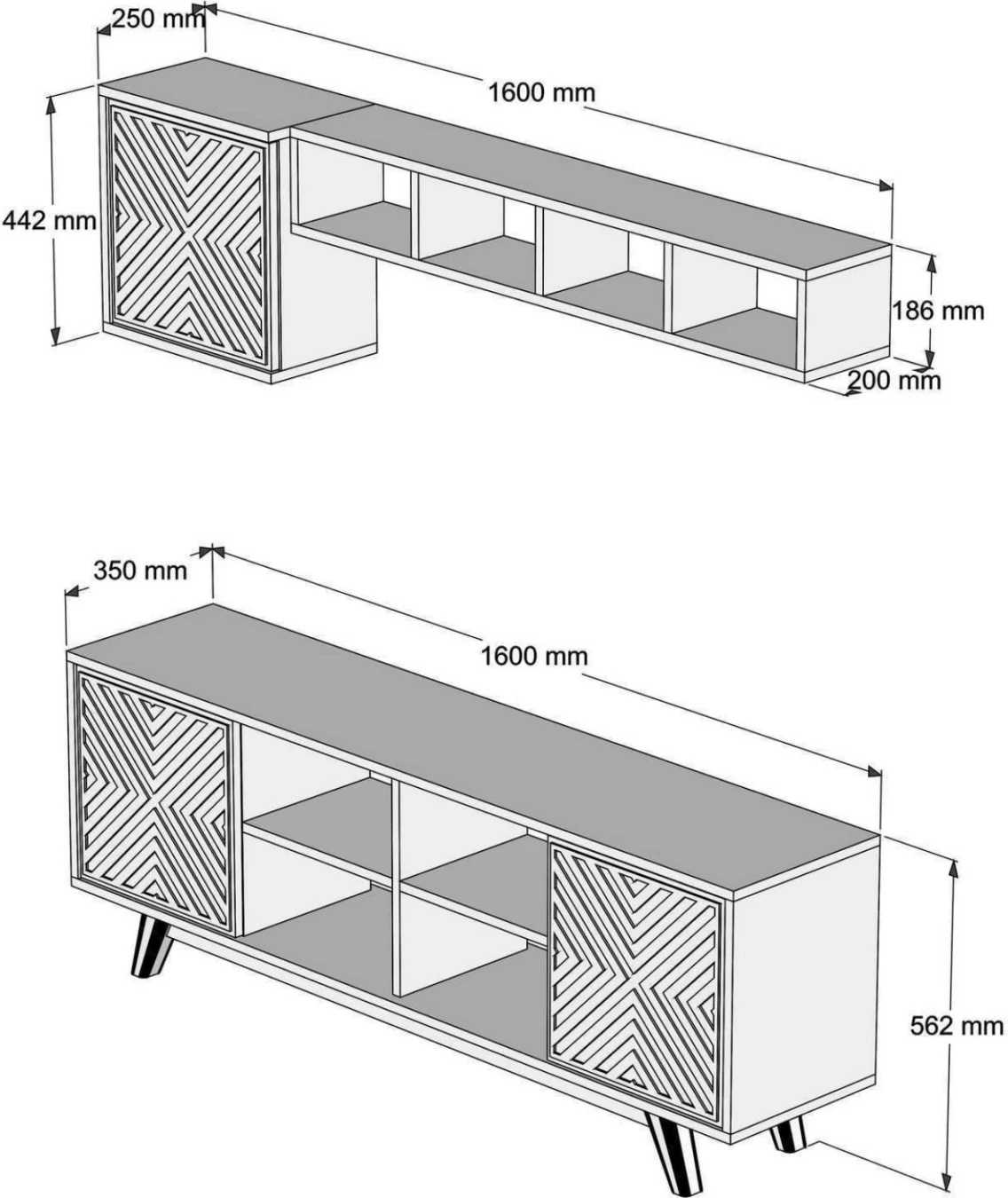 Komplet pohištva za TV FH9516.02 iz melamina v orehu in nebesno modri barvi 160x35x56.2Hcm