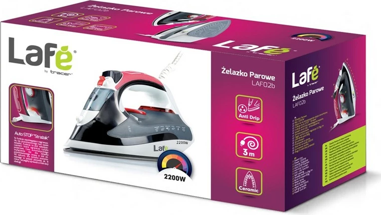 Parni likalnik, 2200 W, keramična plošča, črno/rdeč Lafe LAF02b