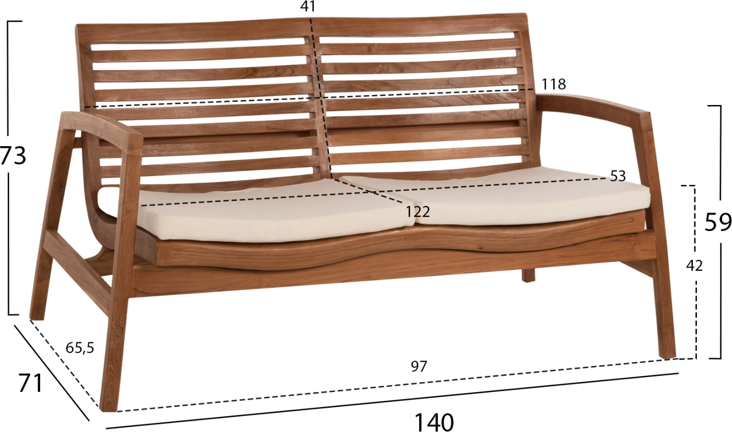 Zunanja garnitura 4 kosov DOVER FH9624 recikliran tikov les-beli blazine