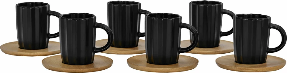 Set espresso skodelic Cactus, črn porcelan, naravni bambus, 6 kosov, 32x28x7 cm