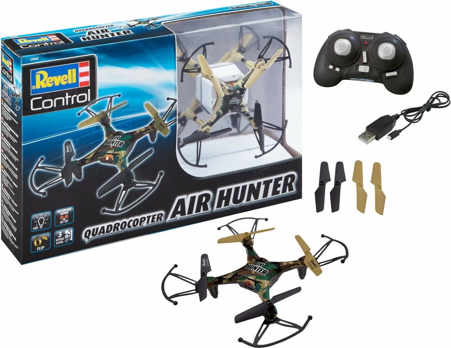 Quadrokopter s kamuflažo Revell RC Air Hunter, 15,5 x 15,5 cm, z daljinskim upravljalnikom, LiPo