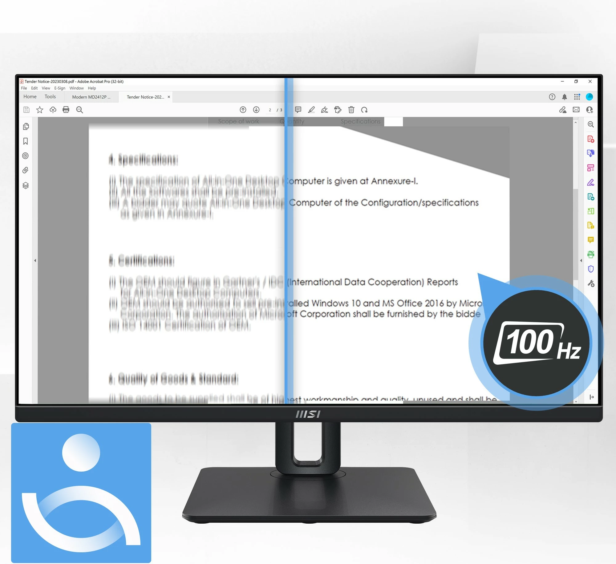 24 IPS FHD 100Hz monitor, črn — MSI PRO MP245PG
