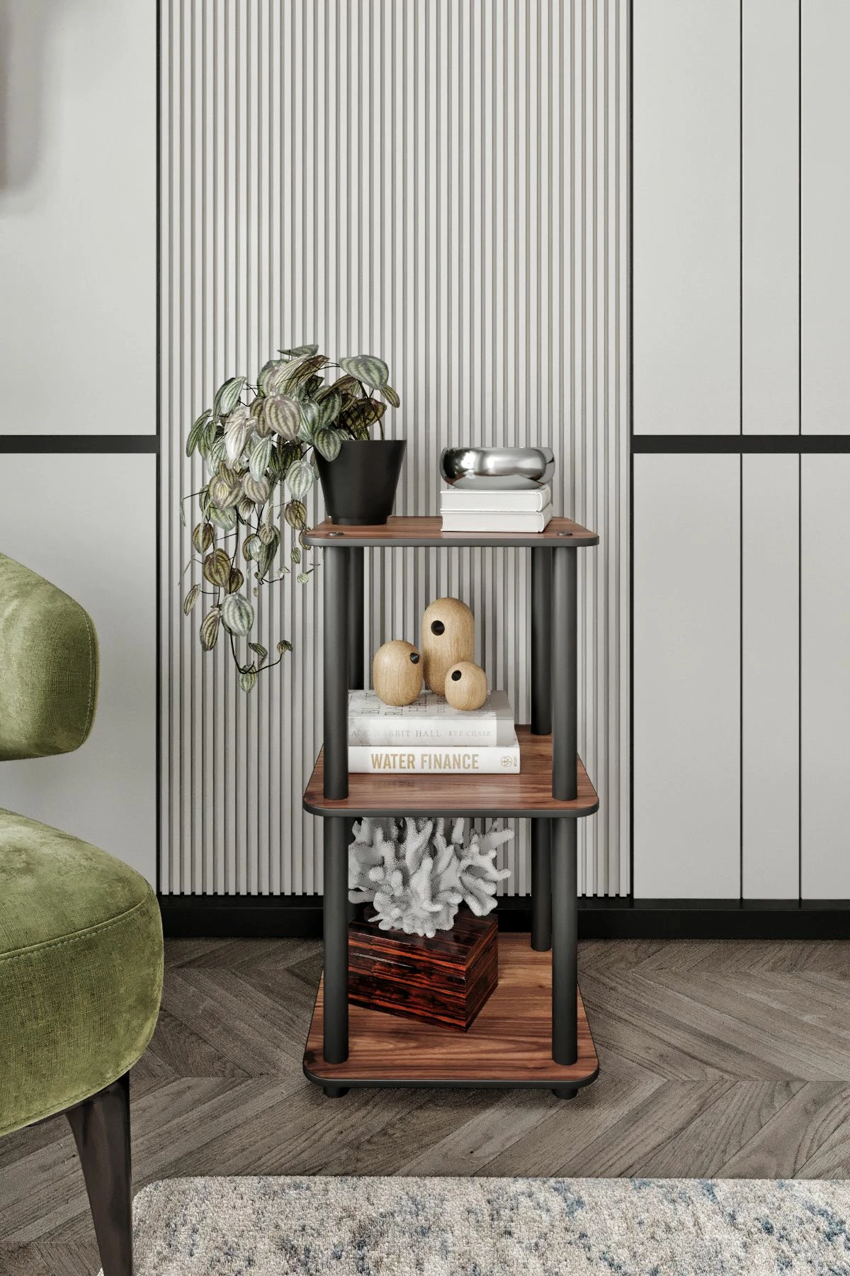 Knjižna polica, 3 nivoji, oreh Skye Decor