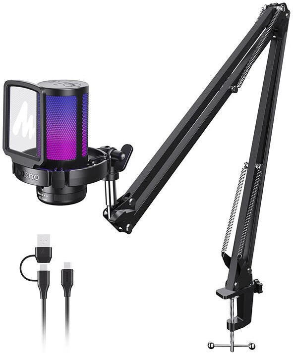 Gaming mikrofon, Maono DGM20 S, kondenzatorski, z RGB osvetlitvijo, črn