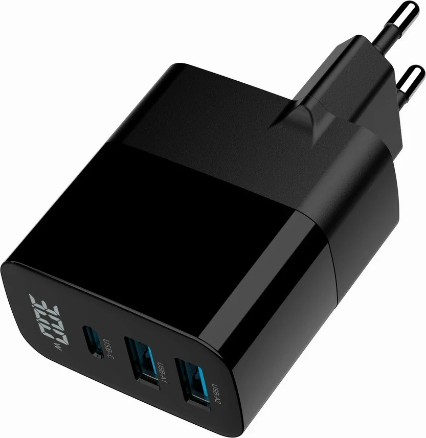 Univerzalni polnilec z LCD zaslonom Gembird TA-UC-PDQC30LCD-BK-02, 30W, črn