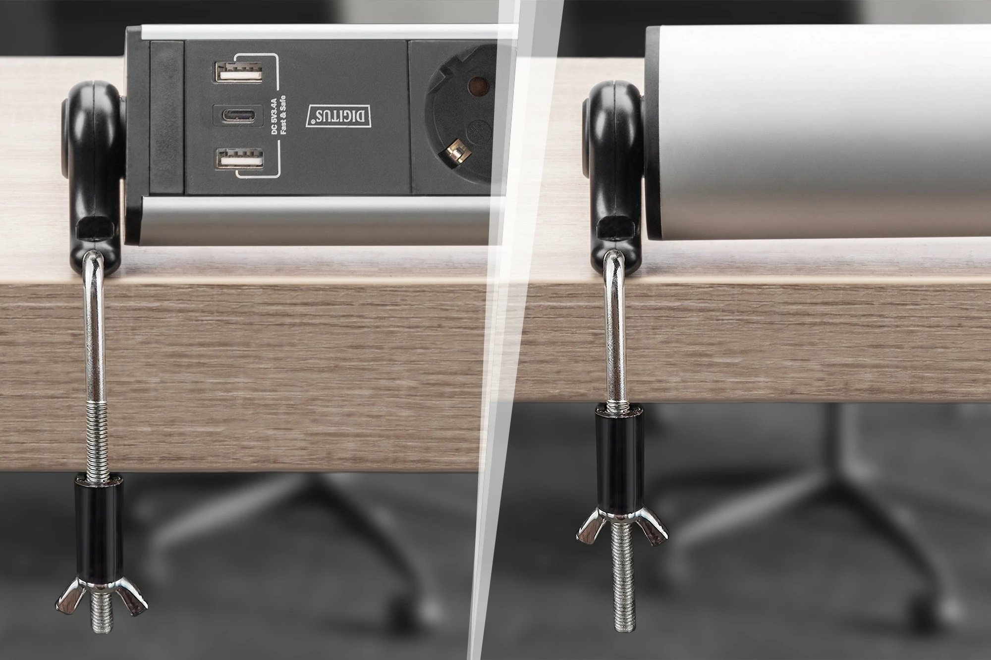 Napajalni razdelilec 6-vraten z 3x USB, 1,5 m, notranji, Type F, aluminij, črn, srebrn Digitus