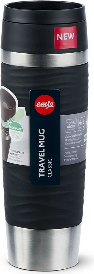 Potovalni termoček Waves Grande 0,5 L, Emsa TRAVEL MUG, črn
