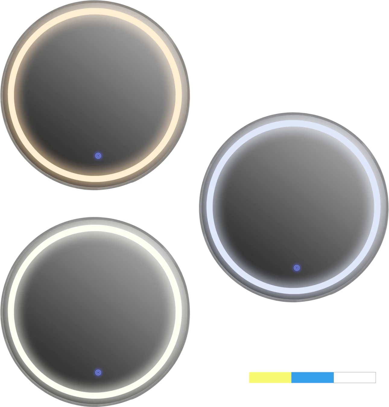 Okroglo stensko ogledalo FH9580.40 aluminijasto v sivi barvi z LED osvetlitvijo Φ60x3cm