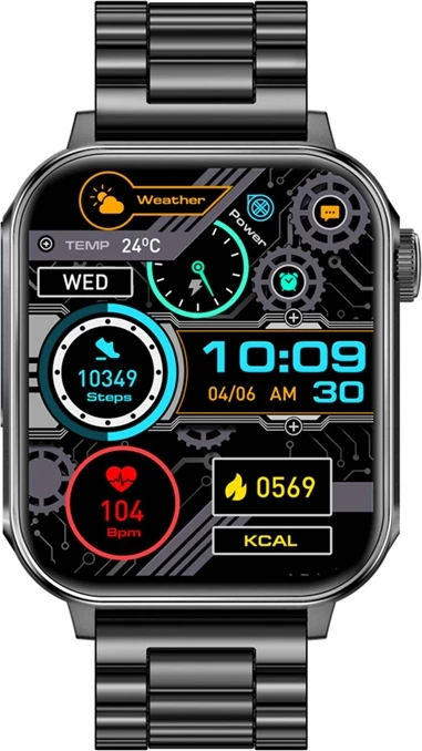 Pametna ura Colmi P80, zaslon 1.83" HD na dotik, Bluetooth klici, 100+ načinov športov, IP67, jeklen pašček, črna