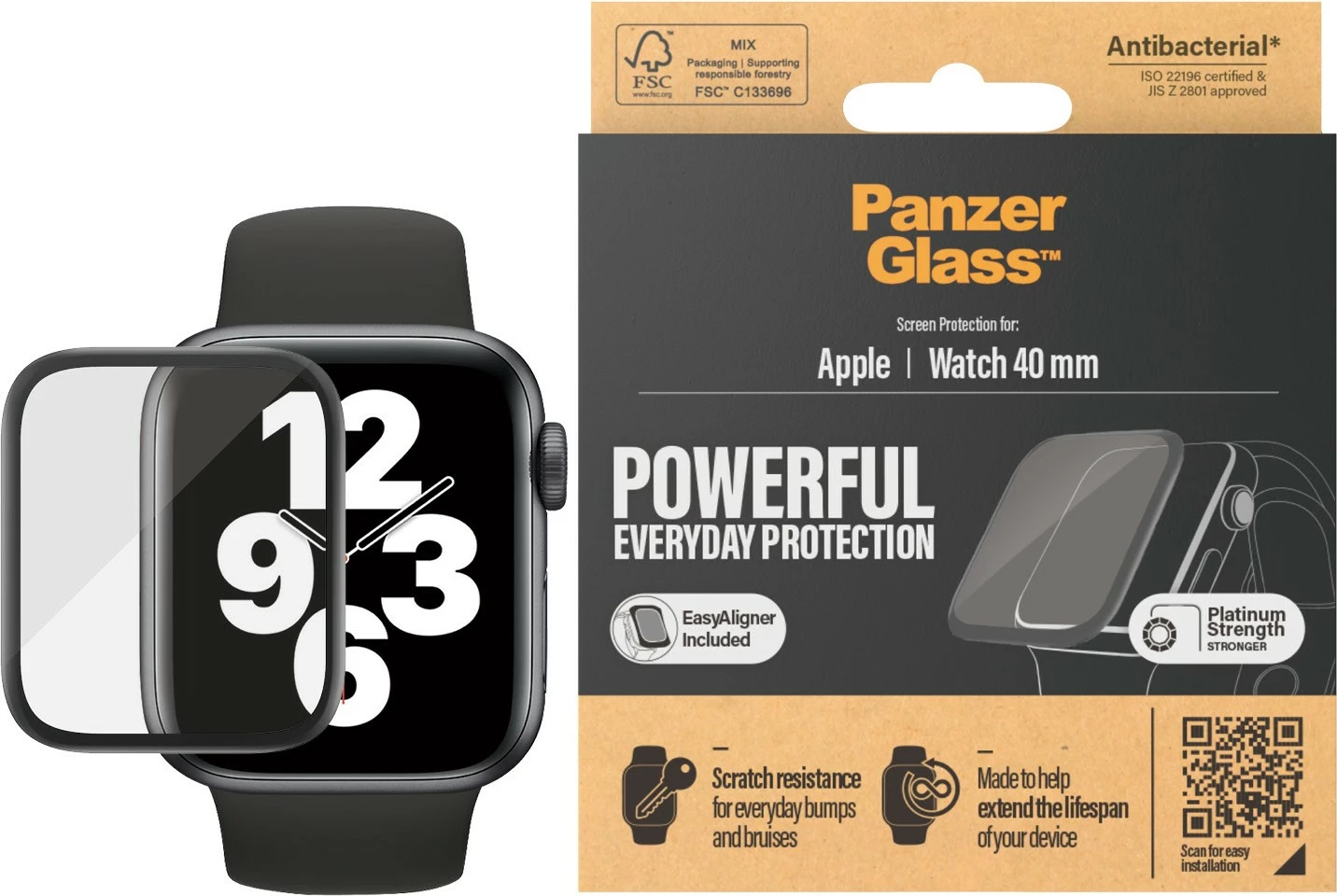 Zaščita zaslona PanzerGlass za Apple Watch Series 4/5 40 mm, prozorna, črni okvir