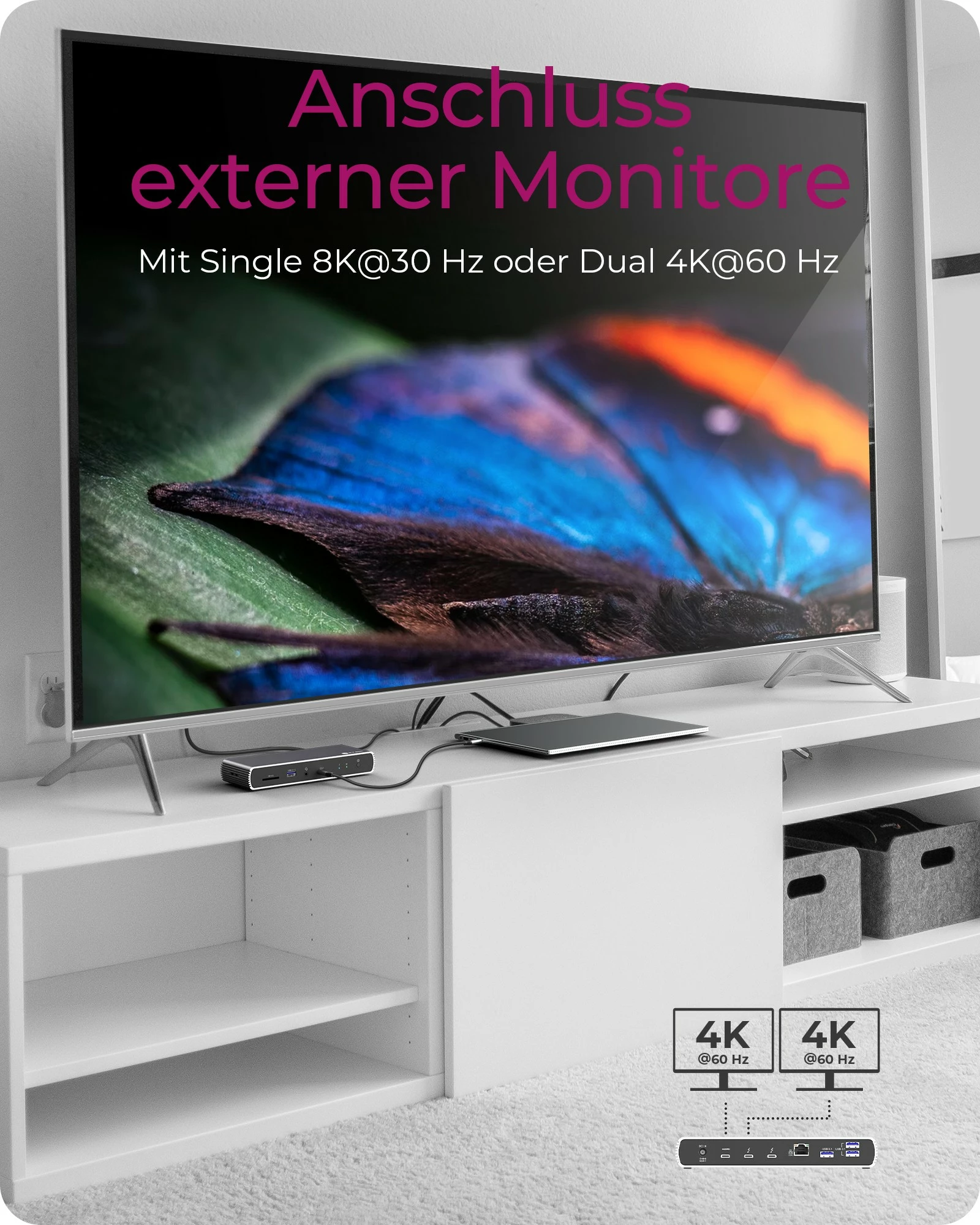 Dokirna postaja Thunderbolt 4, 96W, 2x zaslon, SD, Ethernet, ICY BOX IB-DK8801-TB4, antracitno črna