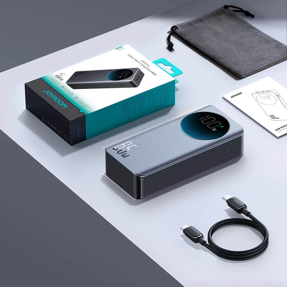 Power bank 30000mAh, 65W, z digitalnim zaslonom Joyroom JR-PBF05, črn