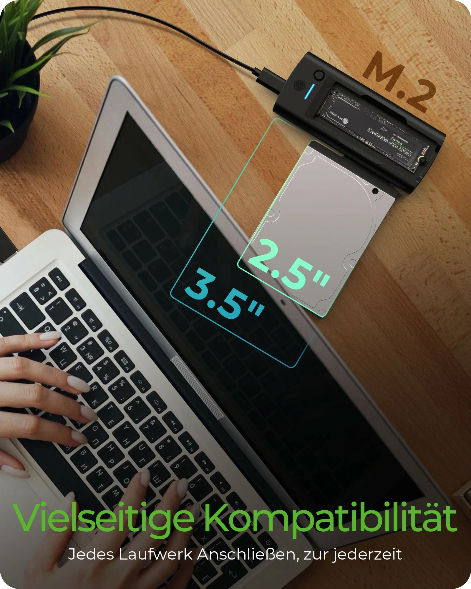 Docking postaja za M.2 NVMe SSD in 2.5/3.5 SATA HDD ICY BOX IB-180MS-C31, USB-C/USB-A, črna