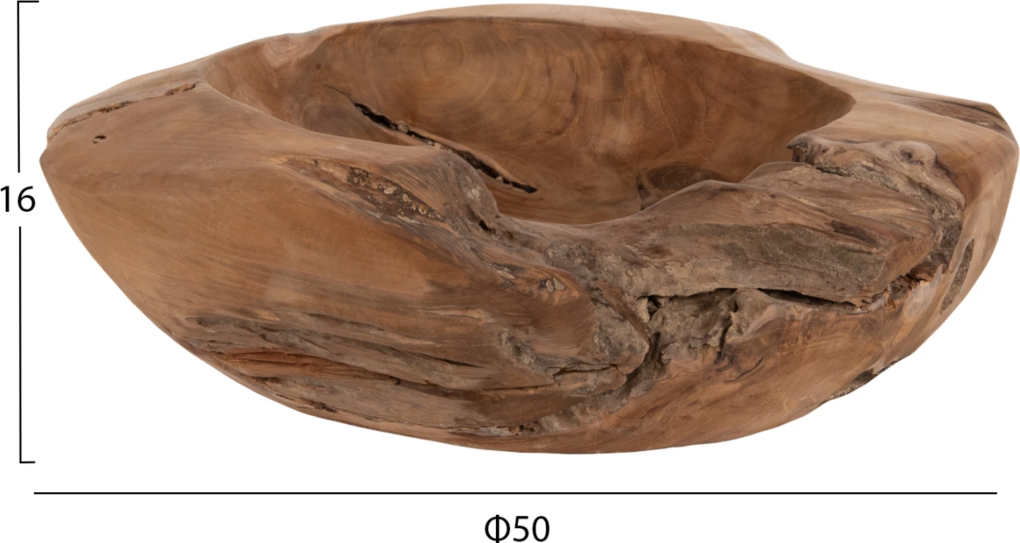 Dekorativna skleda za mizo YOKI FH9629 iz tikovine Φ50x16Hcm