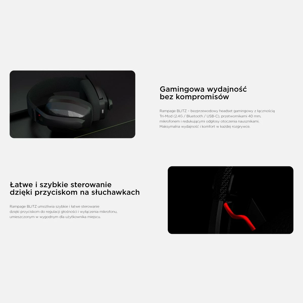 Gaming slušalke Rampage BLITZ, brezžične, Bluetooth 5.3, z mikrofonom, črne