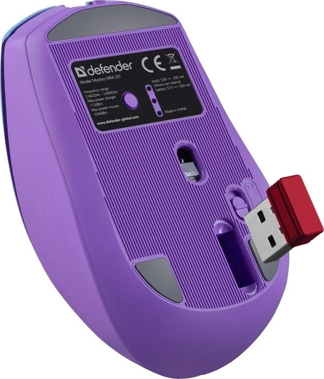 Brezžična miška Defender Mystery MM-301 RF+BT, 1600 DPI, 6 gumbov, vijolična