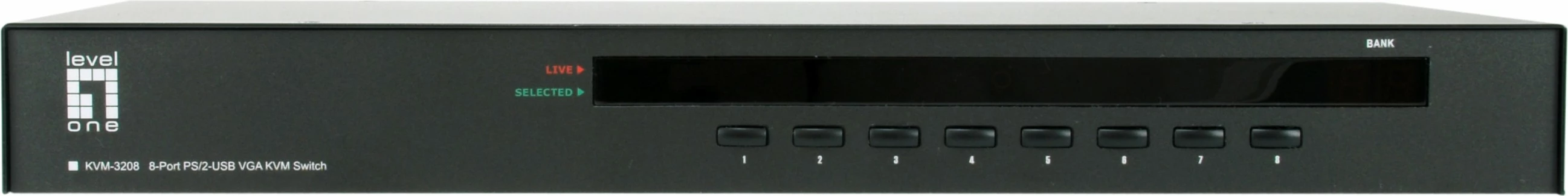 KVM-stikalo z 8 vrati PS/2-USB VGA, 2048 x 1536, montaža v rack 1U, črno (LevelOne)