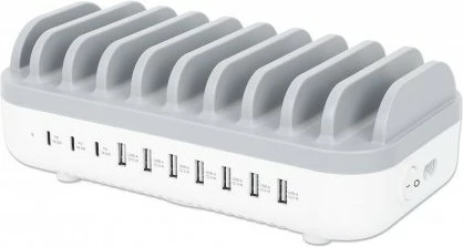 Polnilna postaja USB, 10 vrat, 120 W, bela/siva MANHATTAN