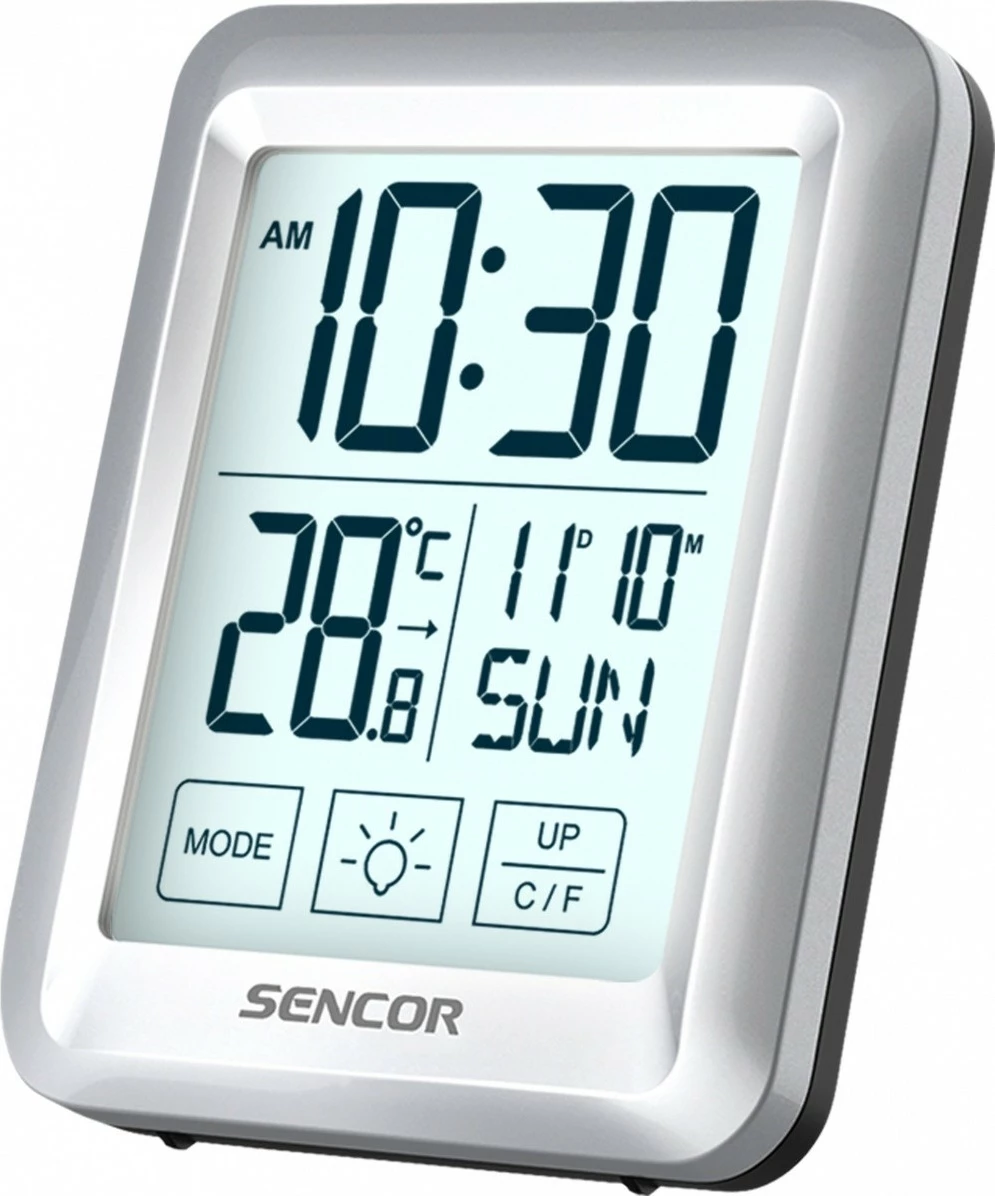 Sobni termometer Sencor SWS 1918 z uro in alarmom, srebrn