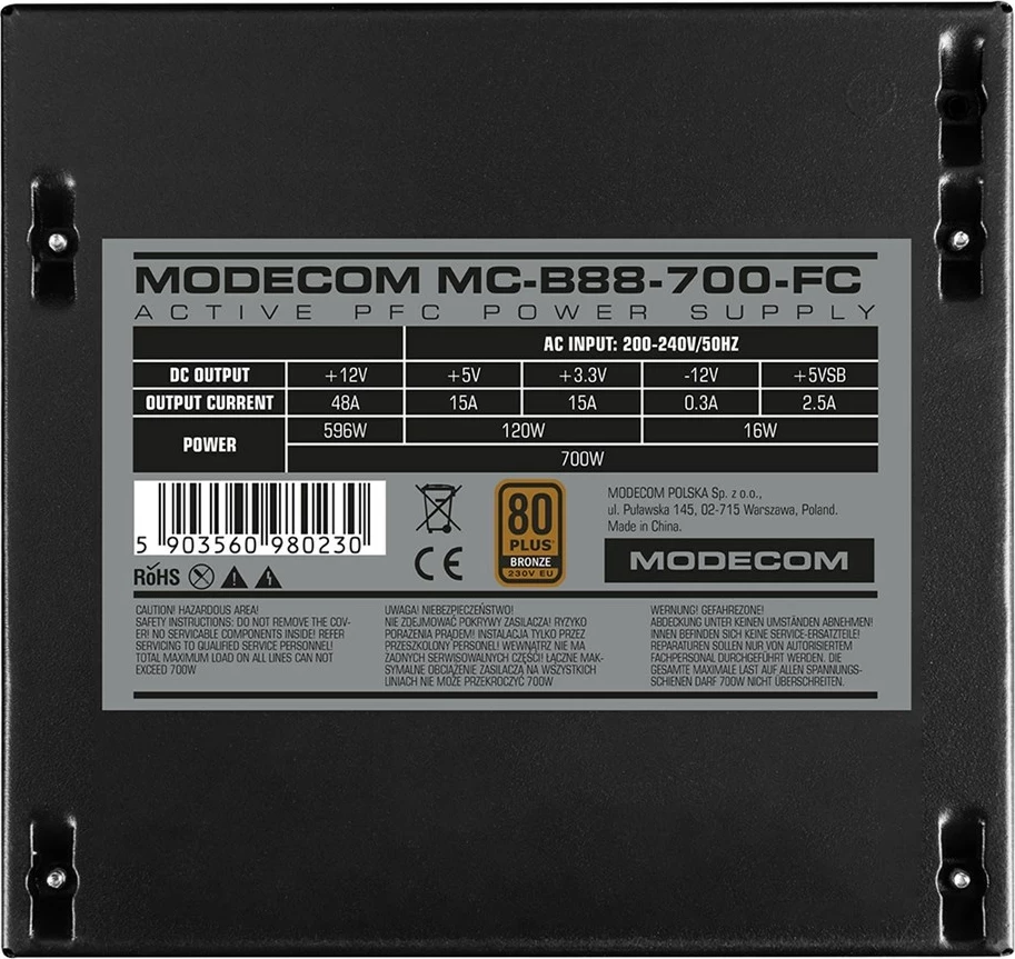 Napajalnik MODECOM MC-B88-700-FC, 700 W, črn