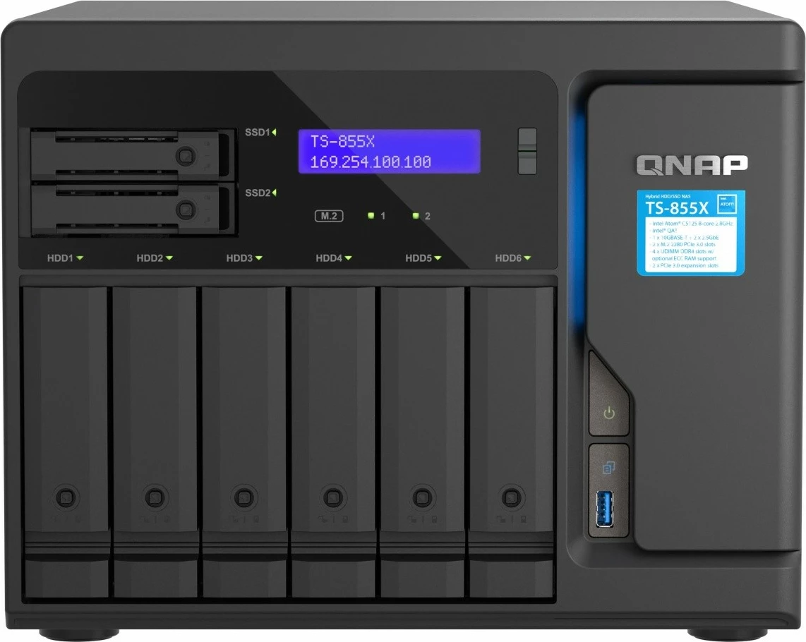 NAS QNAP TS-855X-8G, Intel Atom C5125, 8 GB RAM pomnilnik DDR4, 8 rež za HDD/SSD, črn