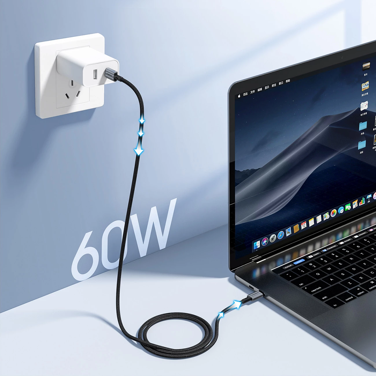 Kabel USB-C v USB-C, 1,2 m, 60 W, siv — Choetech XCC-1014